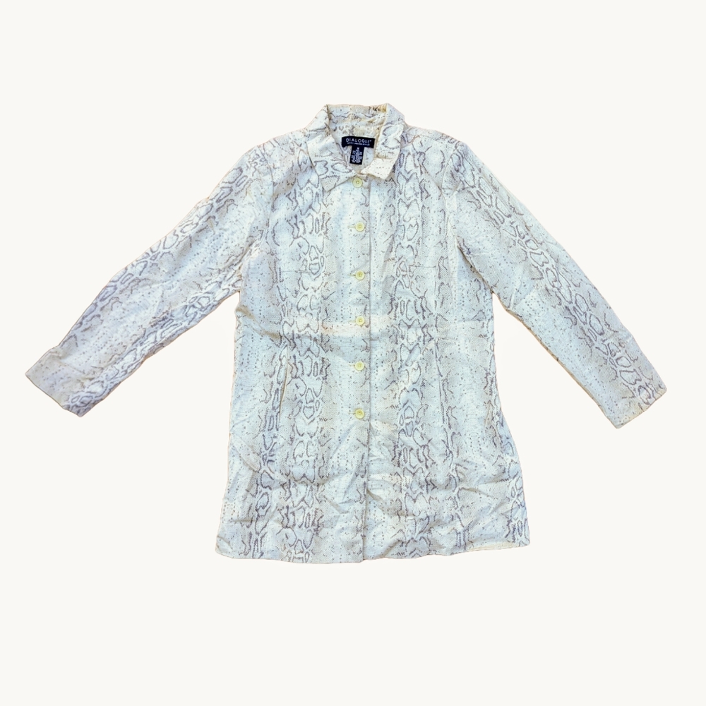 White Gray Snake Print Lightweight Button-Up Jack… - image 1